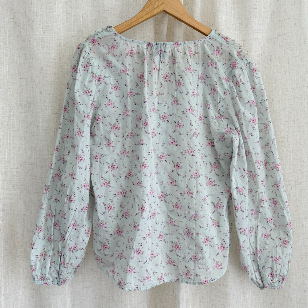 Gap Blouse Women Medium Blue Floral Cotton Ruffle Coquette Romantic Cottagecore - Picture 4 of 11